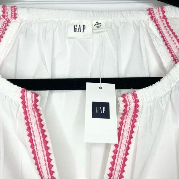 GAP 100% Cotton White and Pink Relaxed Blouse with Mandarin Collar - Picture 2 of 6